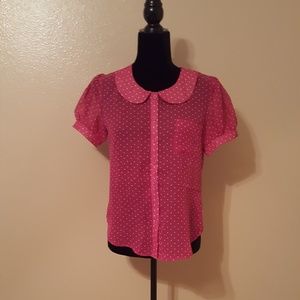 [ dELiA*s ] Sheer pink polka dot button up blouse!